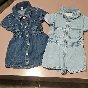 Girls Denim Dress & Romper Set - Dark and Light Blue